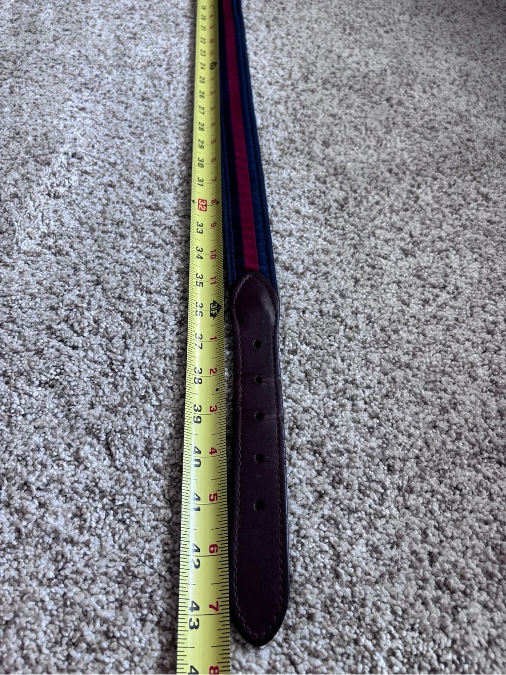 The Belted Cow Classic Stripe Club Belt 40/100 Canvas Leather Trim Brass Buckle